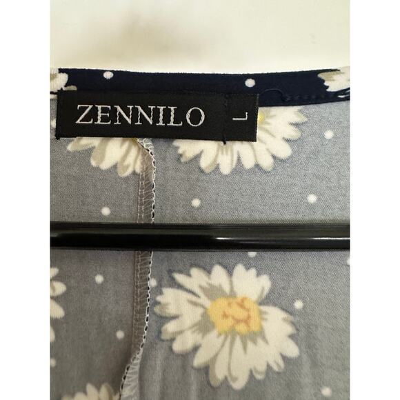 Zennilo Daisy Floral Navy Dress L Pockets New - Picture 3 of 5